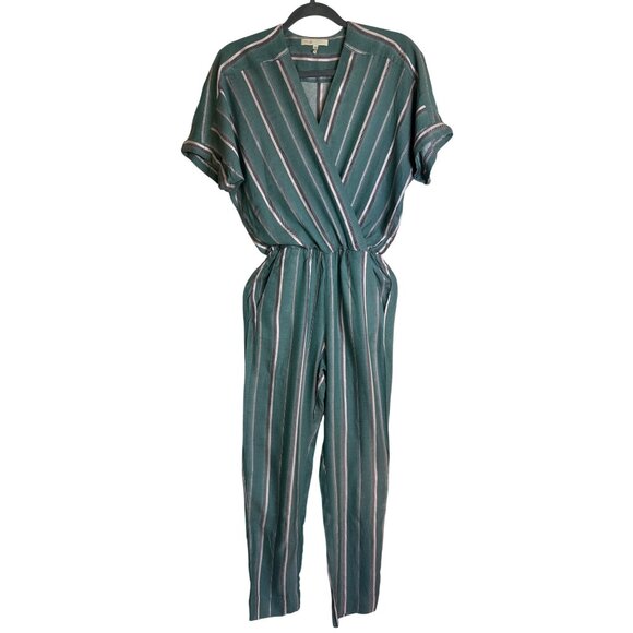 MAJE Jumpsuit Size 34 /XS Cap Sleeve Long Pant Pockets Textured Cotton V Neck Ca - Picture 1 of 11